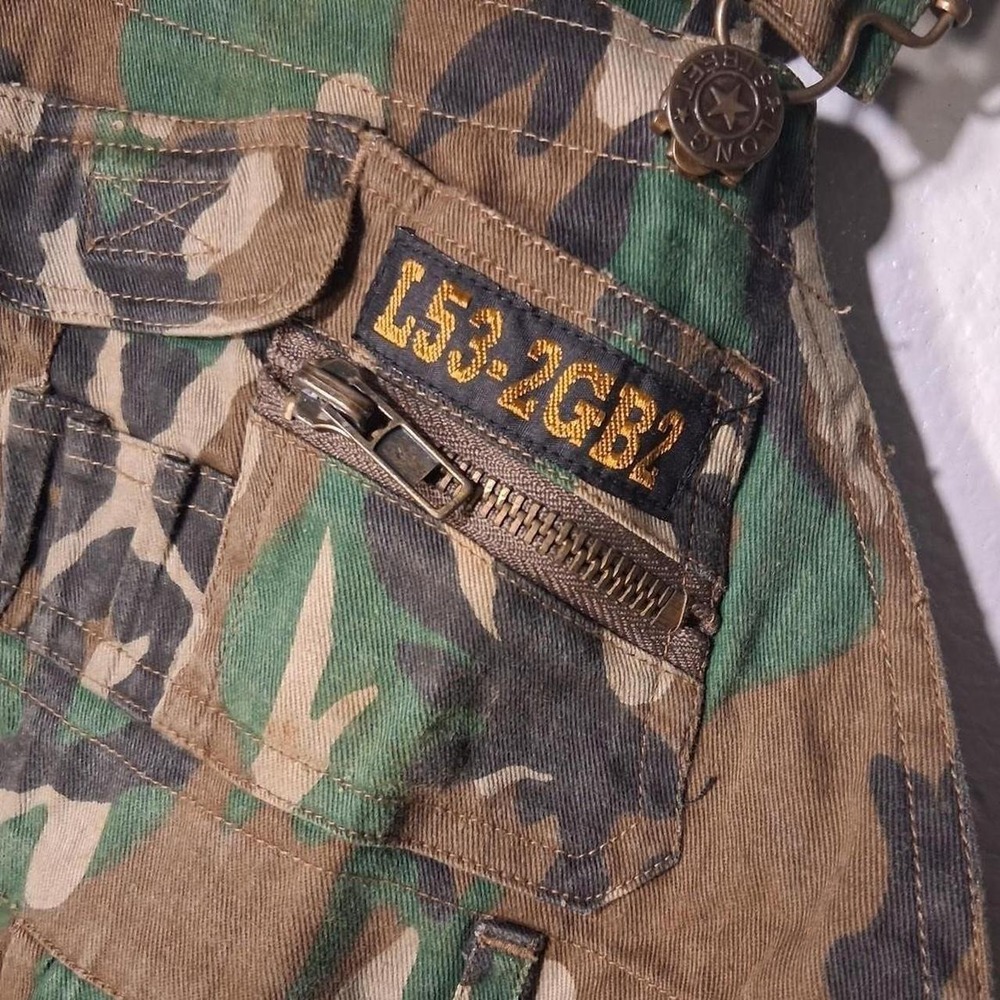 Boys Vintage short overall Green & Brown Camouflage Dungaree - Picture 3 of 5